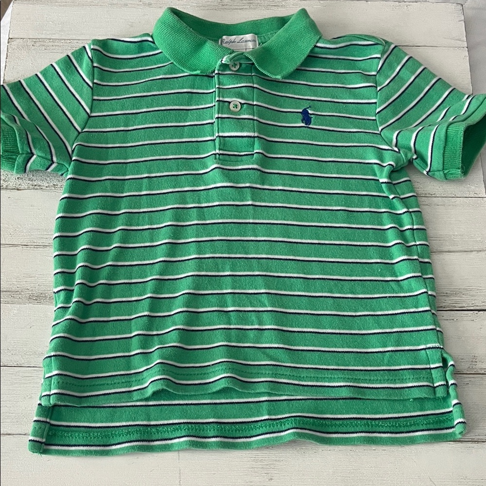 Ralph Lauren Kids Polo in Green and White Stripes